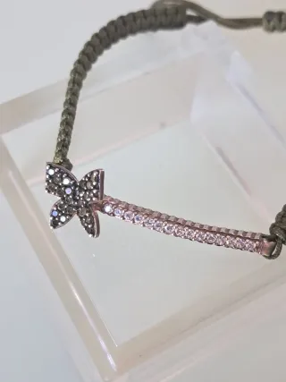 Pulsera Macramé Plata Rosa Circonitas