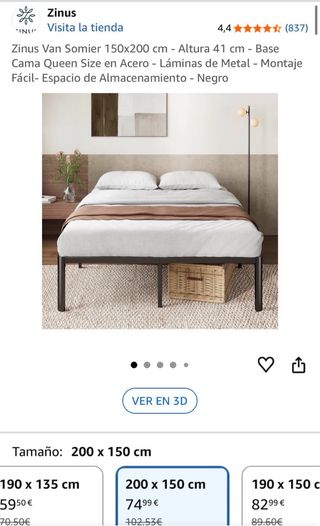Somier Zinus 150x200 cm Negro