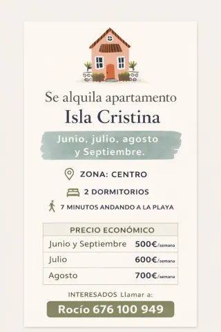Alquiler vacacional, isla Cristina