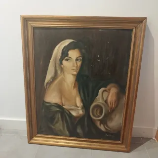 Antiguo lienzo con marco dorado 78 x 95