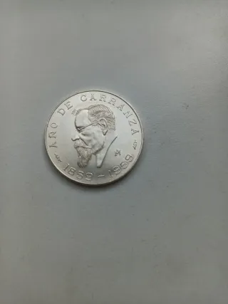 Moneda Plata Mexicana de 5 pesos.Año de Carranza