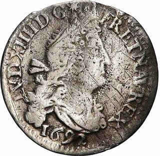 Moneda Plata Luis XIV El Rey Sol 4 Soles 1692