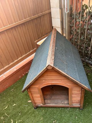 Caseta para perros de madera.