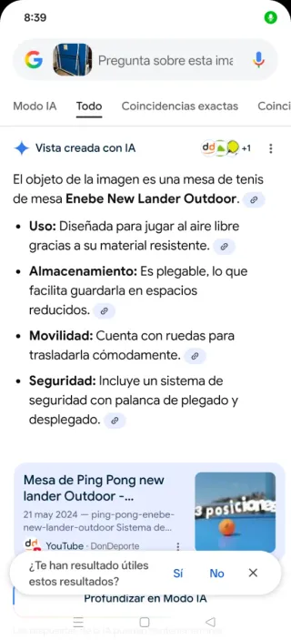 Mesa de Ping Pong Plegable Azul