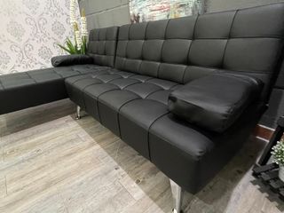 Sofá Chaise Longue Negro Piel Sintética