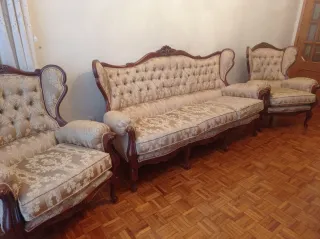 Sofá y Sillones Luis XV Beige/Dorado