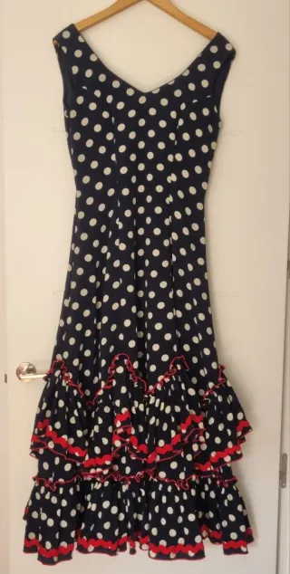 Vestido Flamenca Lunares Azul y Rojo