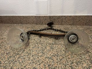 Lámpara Rústica Techo Madera y Cristal