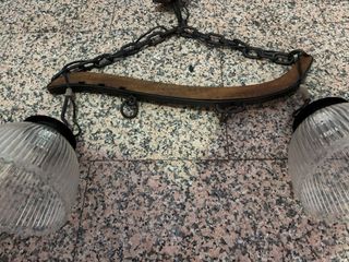 Lámpara Rústica Techo Madera y Cristal