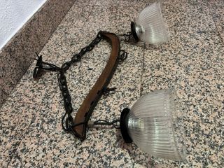 Lámpara Rústica Techo Madera y Cristal