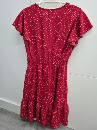 Vestido rojo lunares blanco