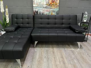 Sofá Chaise Longue Negro Piel Sintética
