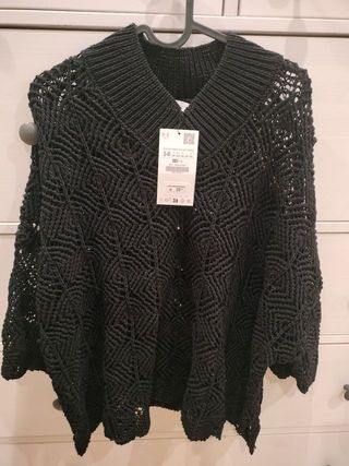 Zara Jersey Negro Punto Pointelle Talla Única