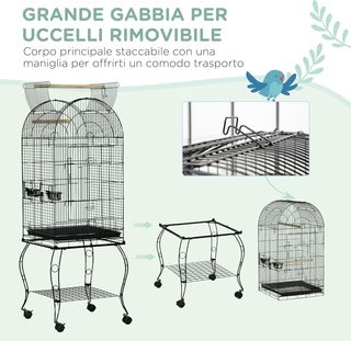 Jaula para Aves y Canarios con Ruedas y Bandeja Extraíble, Voladera para Pajaritos de Acero, 51X51X153 Cm, Negro