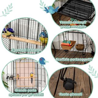 Jaula para Aves y Canarios con Ruedas y Bandeja Extraíble, Voladera para Pajaritos de Acero, 51X51X153 Cm, Negro