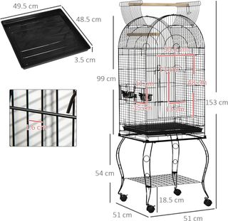 Jaula para Aves y Canarios con Ruedas y Bandeja Extraíble, Voladera para Pajaritos de Acero, 51X51X153 Cm, Negro