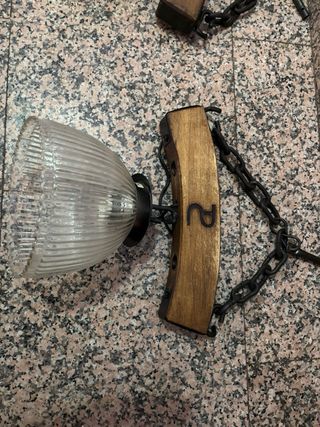 Lámparas rústicas de madera y cristal (3 unidades)