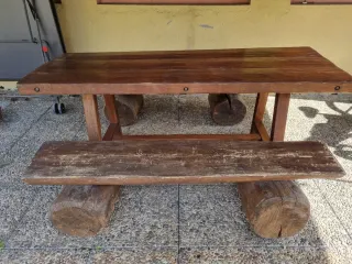 Tavolo e panche in legno massiccio (tronchi veri)