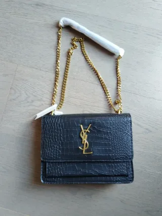 Borsa Saint Laurent nera effetto coccodrillo