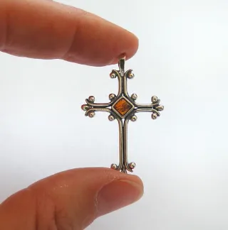 Colgante Cruz Ámbar Plata