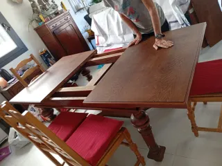 Mesa comedor madera y 4 sillas tapizadas y silla