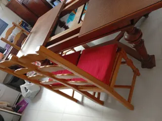 Mesa comedor madera y 4 sillas tapizadas y silla