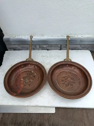 2 Sartenes Antiguas Cobre y Bronce Decorativas