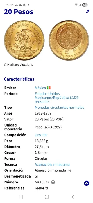 Moneda oro 20 pesos mexicanos