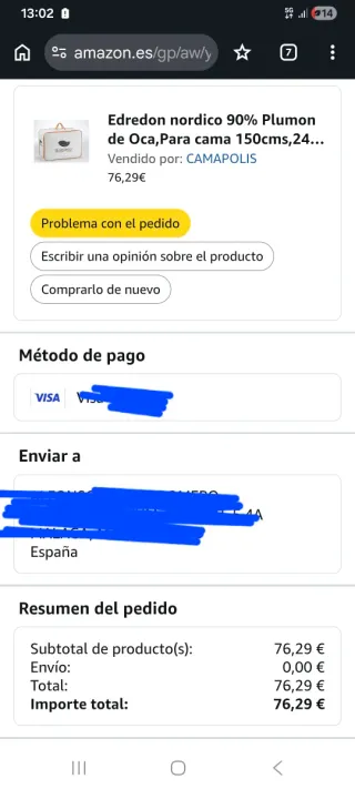 Edredón Nórdico cama de 150cm 90%plumón 10% pluma.
