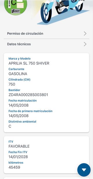 Aprilia Shiver 750 SL Naked LIMITADA A2 45.000km