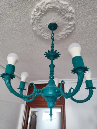 Lampara de brazos vintage restaurada en verde agua