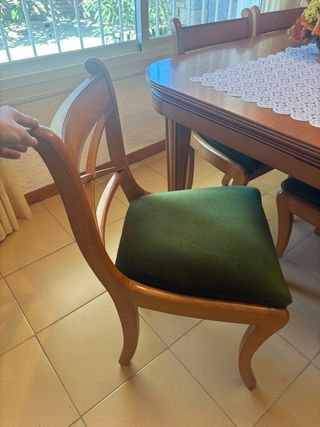 Mesa comedor madera + 6 sillas tapizadas