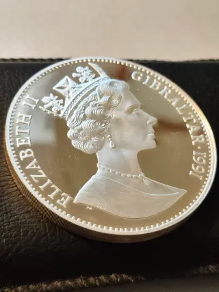5 Oz moneda Gigante de Plata Pura Gibraltar 1991