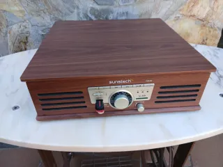 Tocadiscos Sunstech Radio USB Marrón/Plata