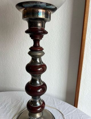 LAMPARA VINTAGE MADERA ALPACA PLATEADA años 70