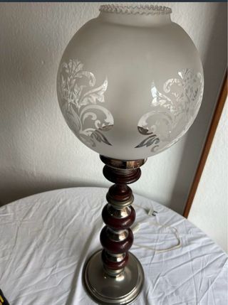 LAMPARA VINTAGE MADERA ALPACA PLATEADA años 70