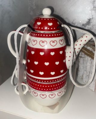 Set Tè Teiera e Tazzine Cuori Rossi