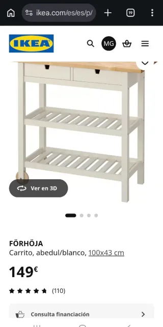 Carrito cocina IKEA FÖRHÖJA madera maciza