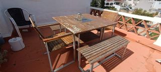 Conjunto Terraza: Mesa, 2 Sillas y 2 Bancos