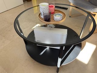 Mesa de centro circular dos alturas cristal