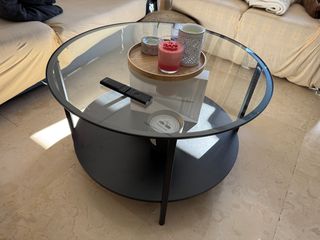 Mesa de centro circular dos alturas cristal