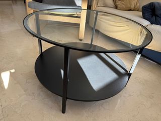 Mesa de centro circular dos alturas cristal