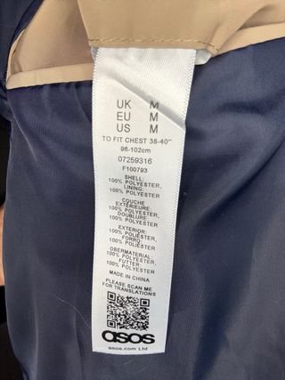 Gabardina ASOS Beige Talla M