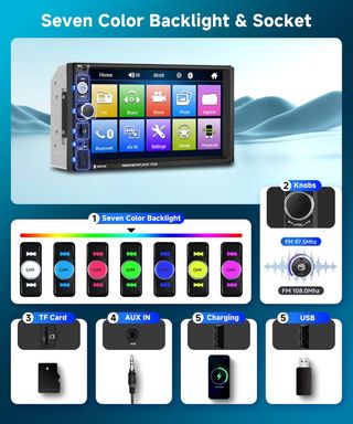 - Podofo Radio Coche 2 DIN con Pantalla 7'' Mirr