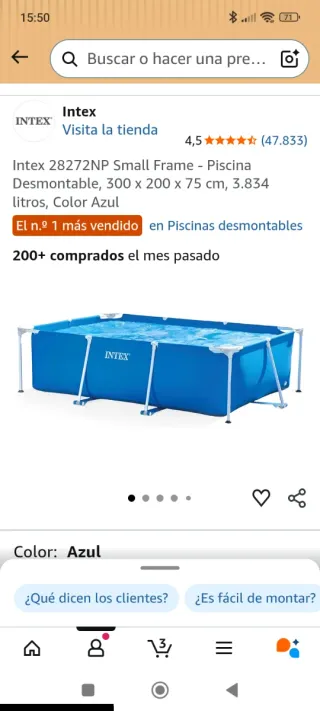 Piscina Intex Small Frame Azul 300x200x75cm
