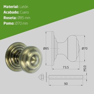 Amig - Pomo para Puertas de Latón - Acabado Cuero