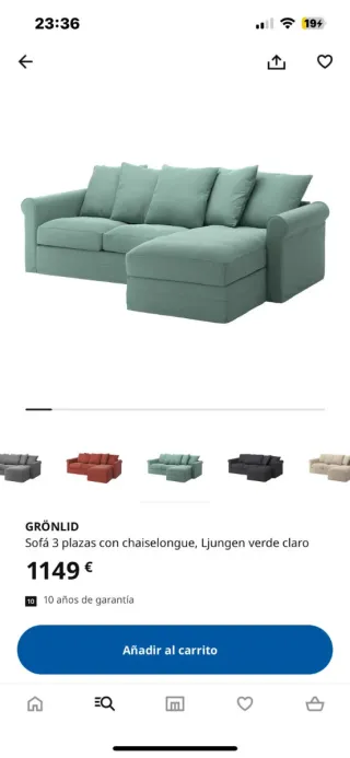 Sofá chaiselongue IKEA GRÖNLID verde. UURGE!