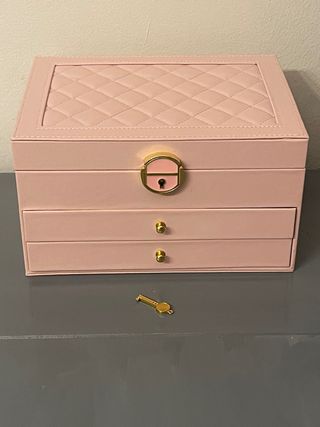 Joyero rosa 3 cajones con llave dorada