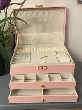 Joyero rosa 3 cajones con llave dorada