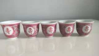 5 Bicchierini Cinesi Porcellana Rosa